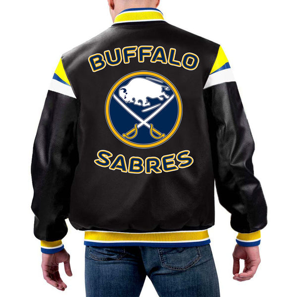 NHL Jacket in Navy Leather Showcasing Buffalo Sabres by TJS