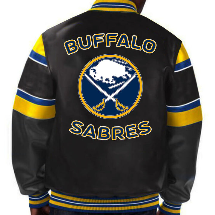 Buffalo Sabres navy leather jacket - team emblem on chest in USA