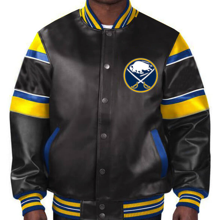 Official NHL Sabres jacket - sleek navy leather design in France style