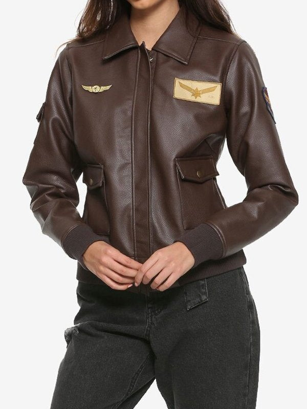 Brie Larson Captain Marvel Flight Bomber Leather Jacket in USA