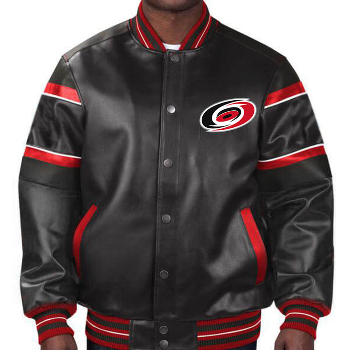 Sport this premium Carolina Hurricanes leather jacket, showcasing bold team colors and iconic designs for dedicated fans in France style