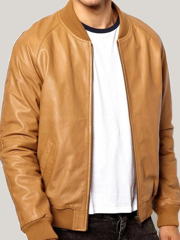 Casual tan brown bomber jacket for men in USA