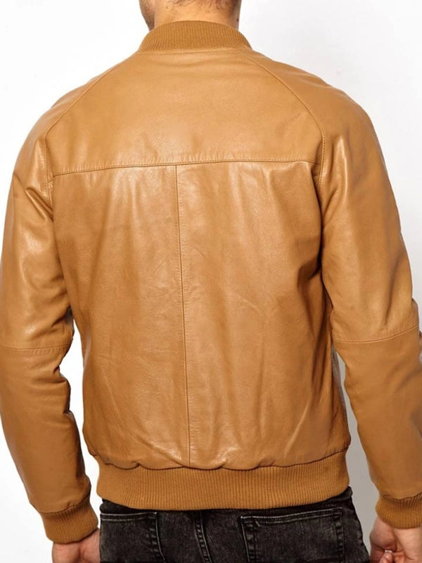 Stylish men's tan brown casual bomber jacket in France style