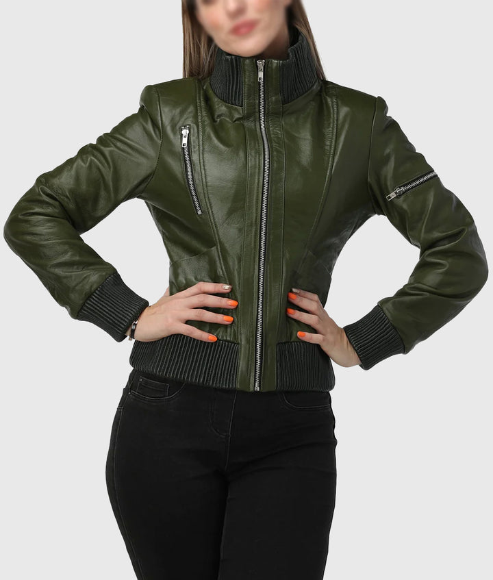  women green leather jacket in usa