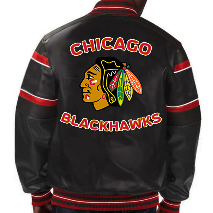 Official NHL Blackhawks jacket - sleek black leather design in France style