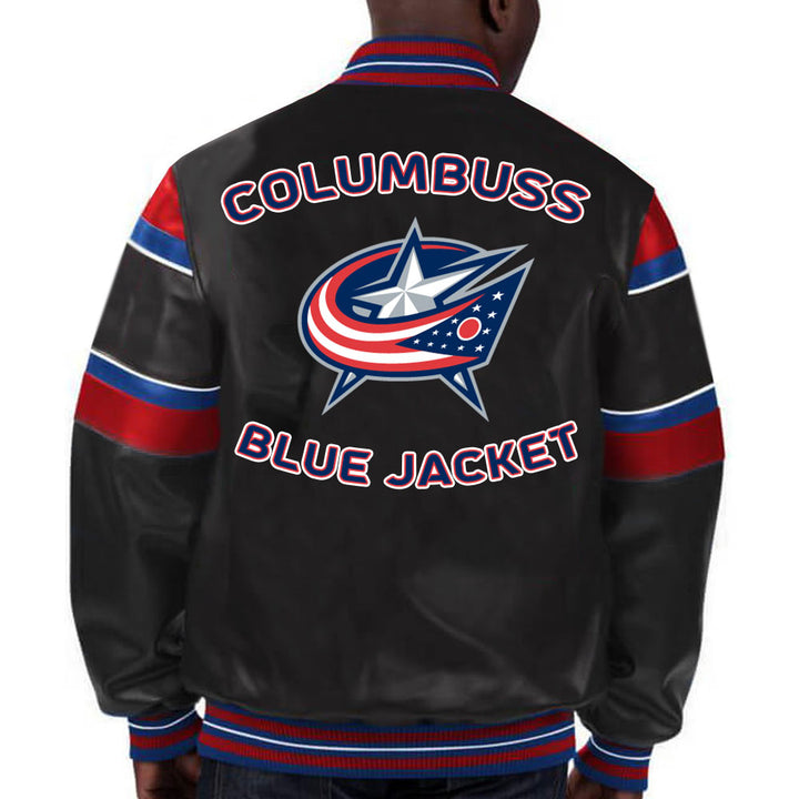 Showcase your devotion to the Columbus Blue Jackets with this sleek, genuine leather jacket featuring the team's iconic logo in USA