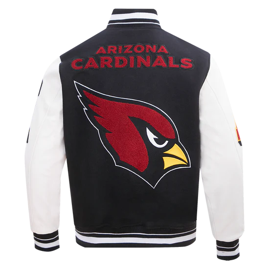 NFL team logo varsity jacket with Arizona Cardinals patches