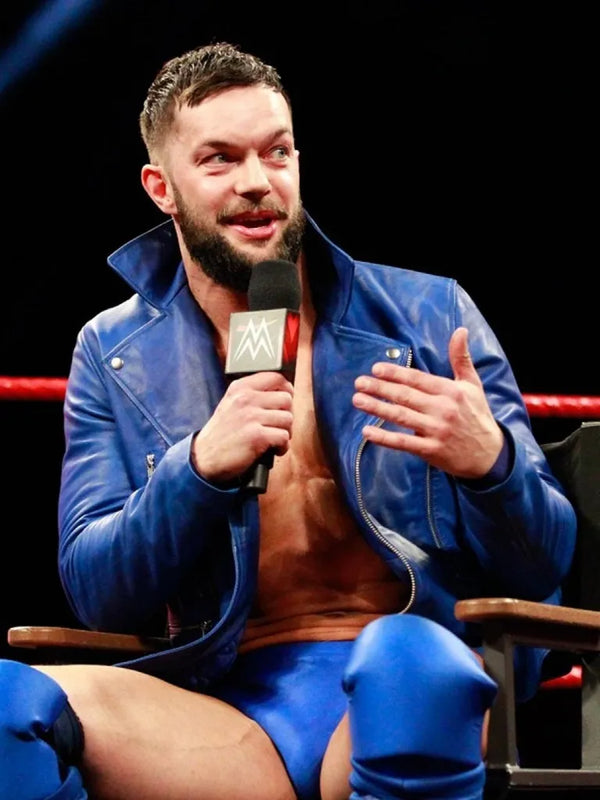 WWE Wrestler Finn Balor Blue Biker Leather Jacket