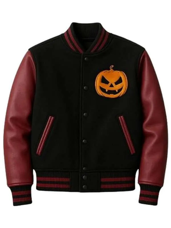 Shop Fire Pumpkin Varsity Jacket