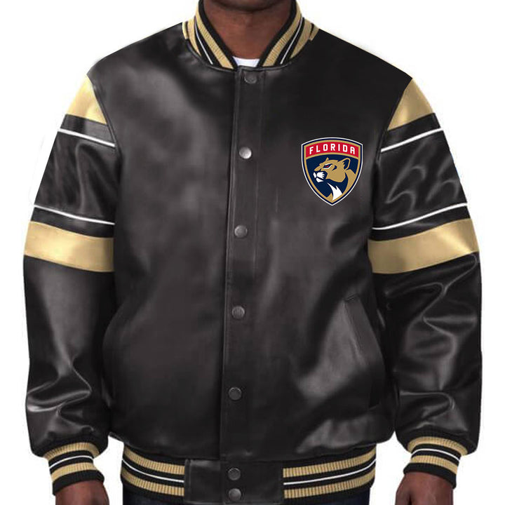 Sport this sleek Florida Panthers leather jacket, a symbol of hockey pride and unwavering support for the team's legacy in USA