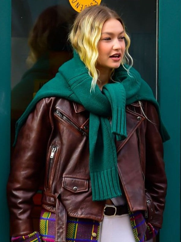 Trendy Black Leather Jacket Inspired by Gigi Hadid
