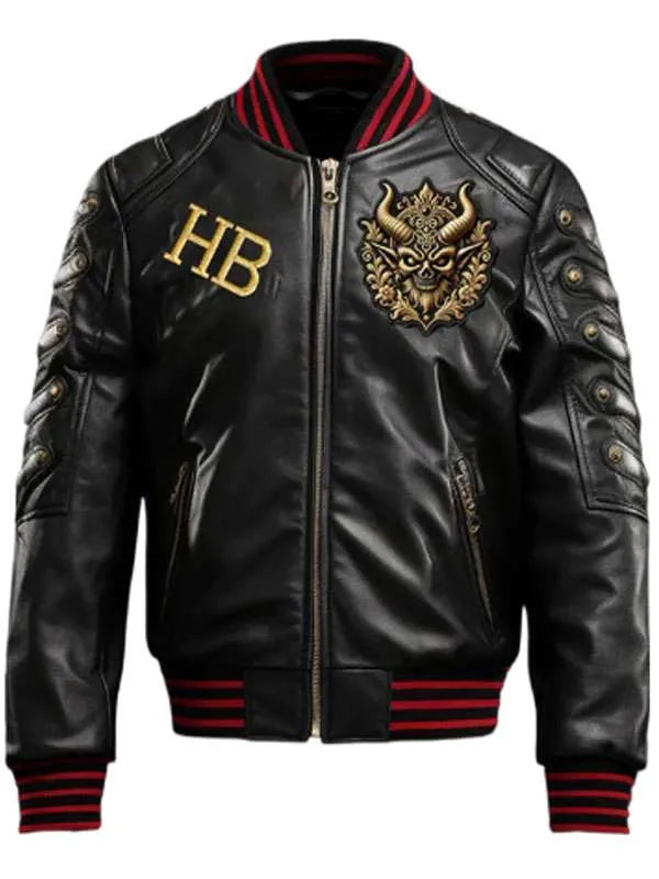 Shop Halloween Gothic Devil Bomber Leather Jacket