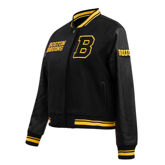 Women's Wool Varsity Jacket with Retro Boston Bruins Design