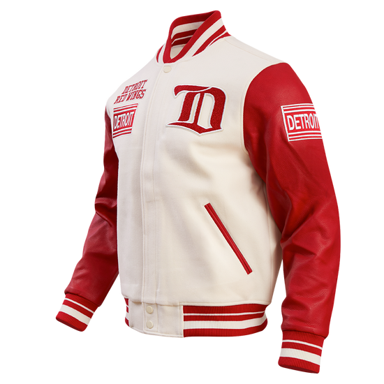 Detroit Red Wings Retro Classic Men's Rib Wool Varsity Jacket close-up