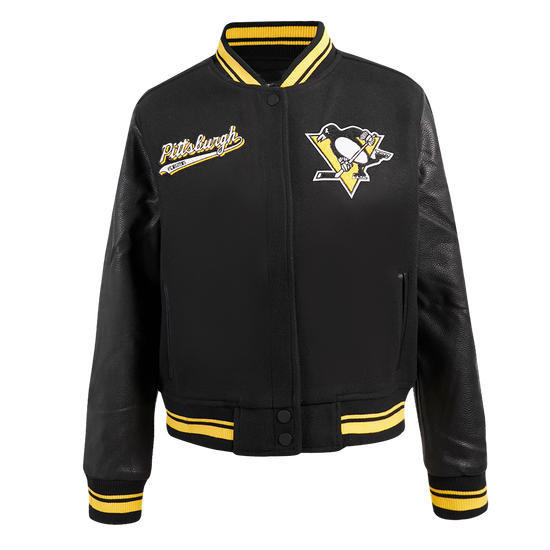 Pittsburgh Penguins Script Tail Wool Varsity Jacket for women in France style