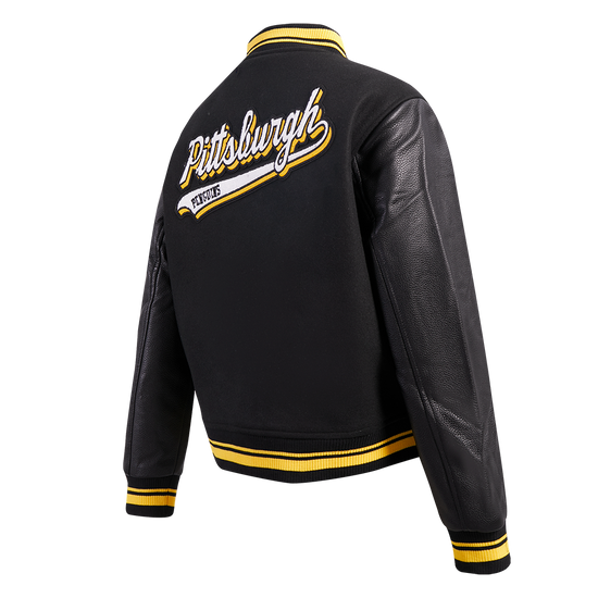 Women's Pittsburgh Penguins Varsity Jacket with Script Tail logo in USA
