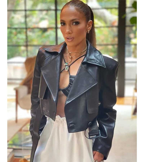 Shop Jennifer Lopez Moto Cropped Leather Jacket