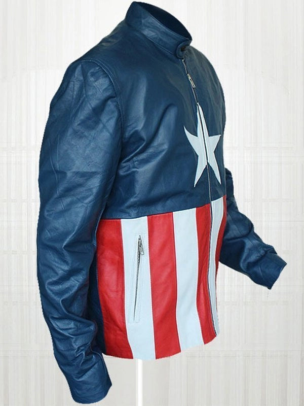 Iconic Captain America-themed leather jacket for a stylish concert in German style