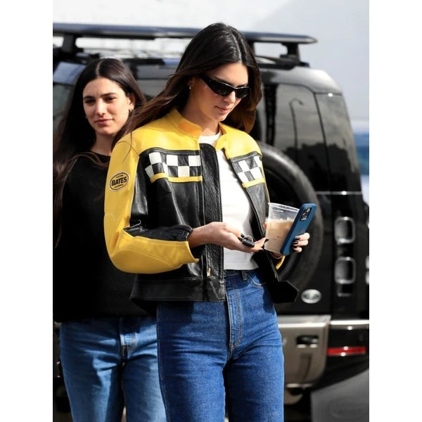 Kendall Jenner Aspen Black & Yellow Leather Jacket by TJS