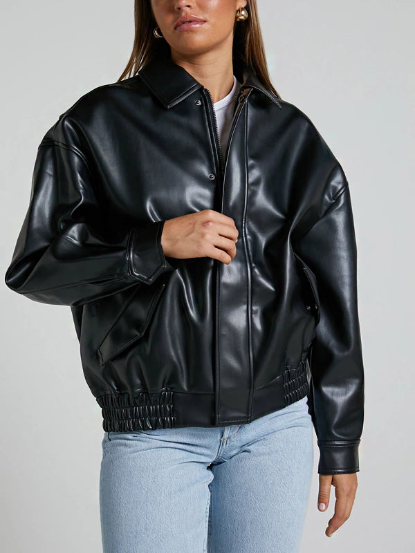 Women Black Bomber Sheepskin Charm Leather Jacket in usa