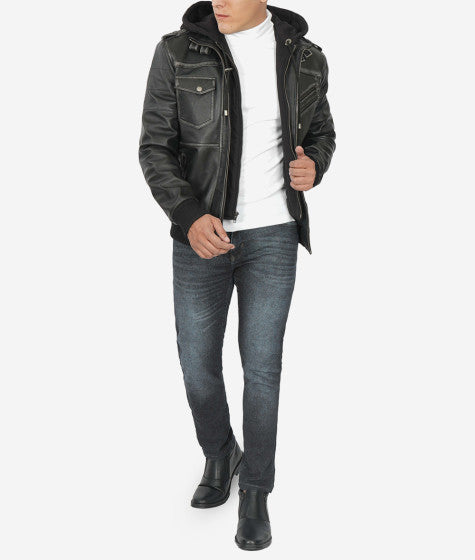Versatile men's leather jacket with detachable hood in American market