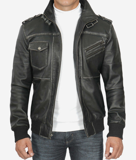 Men's stylish leather jacket featuring a zip-off hood in American market