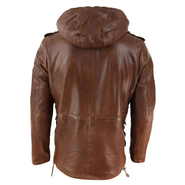 Men's genuine leather safari jacket for all weather conditions