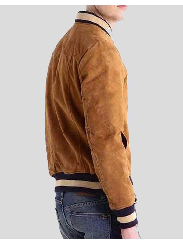 Stylish brown suede bomber jacket for men in France style