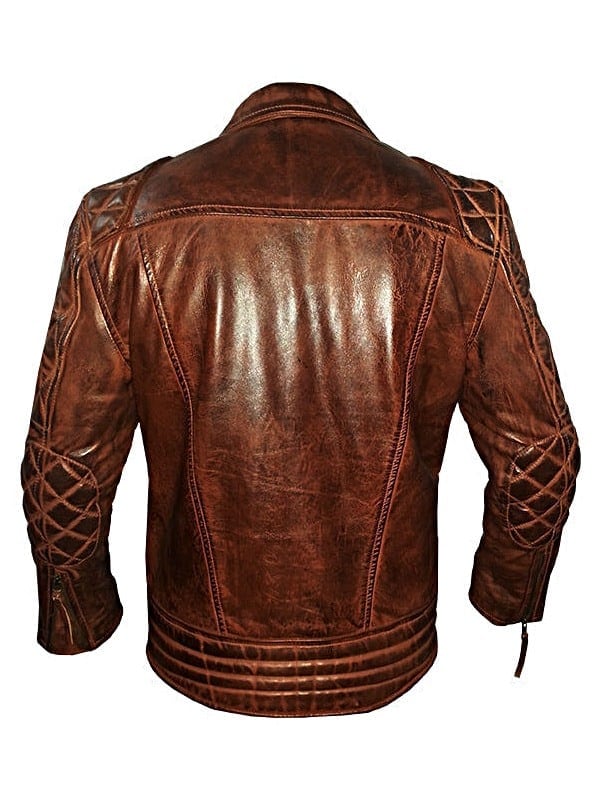 Brown leather biker jacket for men, perfect for sport bike riders