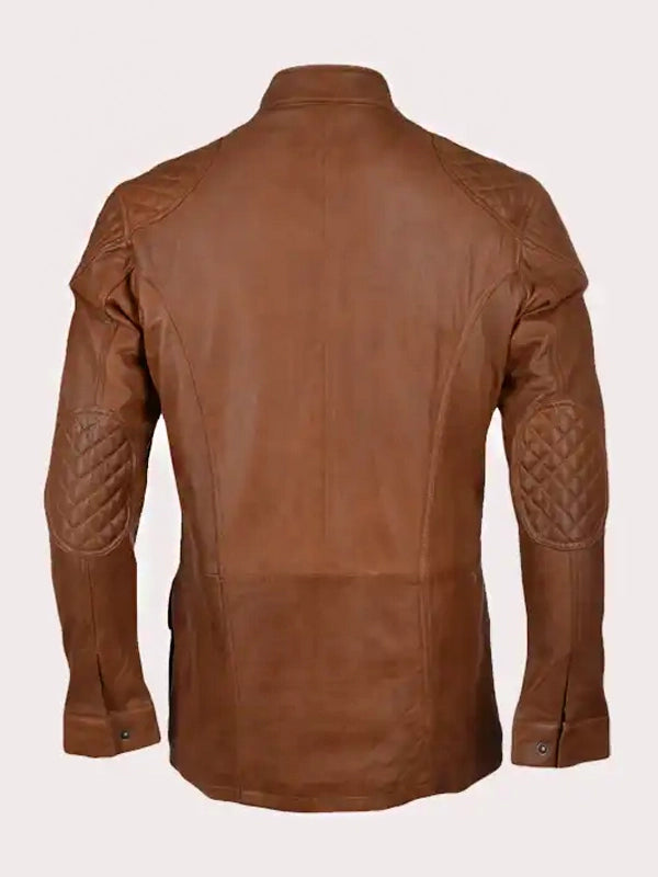 Stylish four-pocket brown leather jacket for men in France style