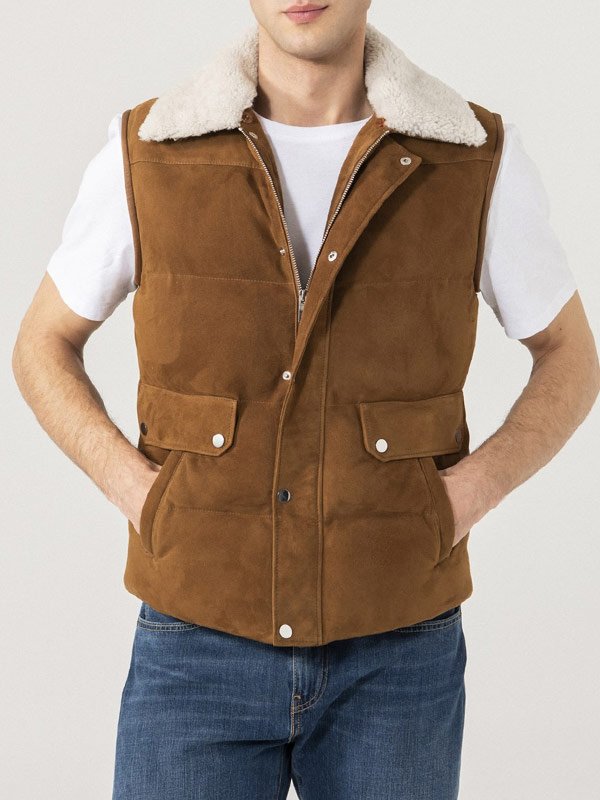 Stylish shearling collar suede vest for men in France style