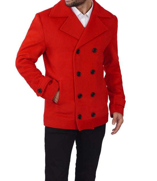 Classic red peacoat for men's outerwear in American market