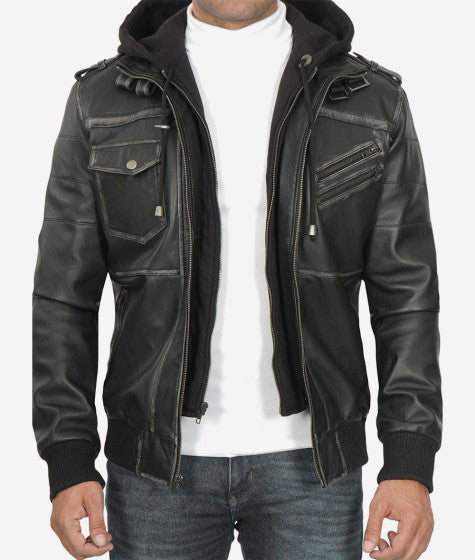 Trendy bomber jacket with a removable hood for men in USA