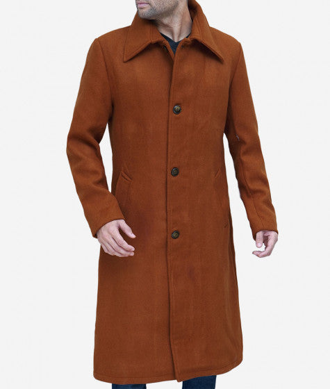 Stylish tan wool overcoat for men by Trenton in United state market