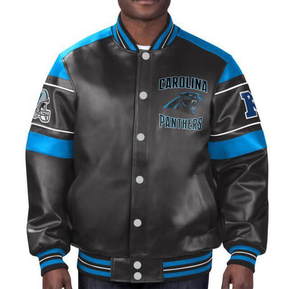 Men's Official NFL Panther Football black leather jacket in USA