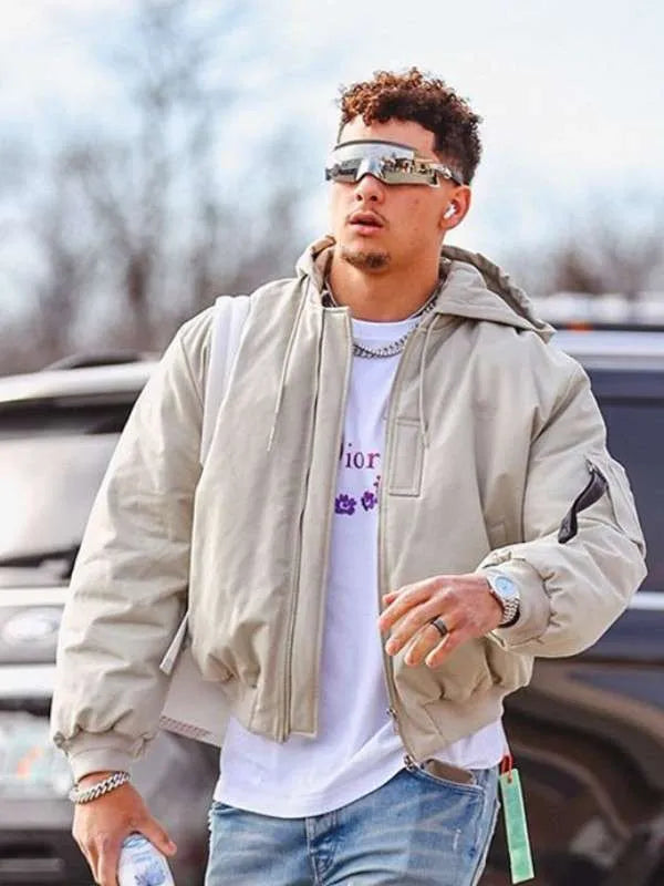 Patrick Mahomes Keep It Rolling Bomber Jacket front view in USA