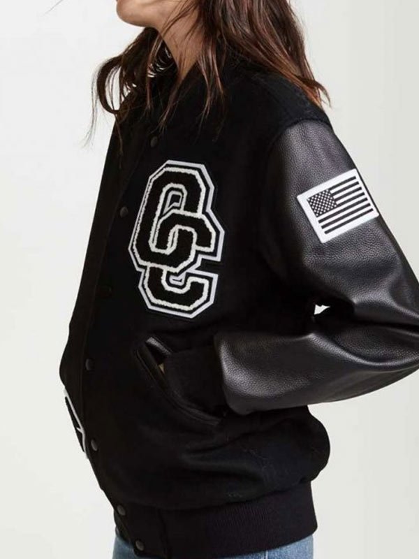 Stylish women's varsity-style black jacket in United state market