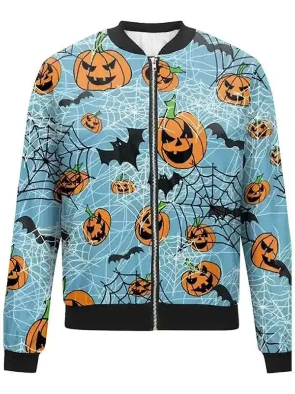 Shop Halloween Pumpkins Blue Bomber Jacket