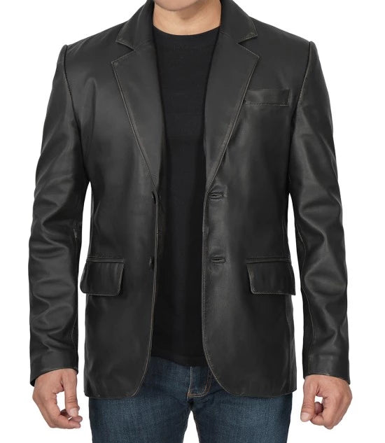 Samuel Black men's leather blazer in USA