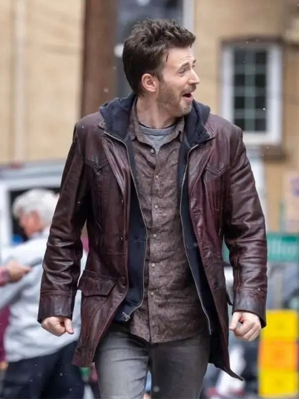 Stylish Chris Evans Brown Leather Jacket from Red One
