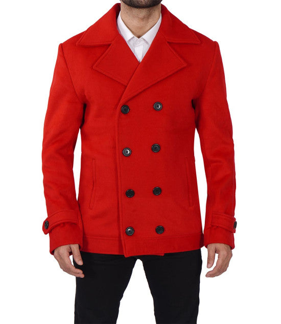 Men's classic red wool peacoat outerwear in France style