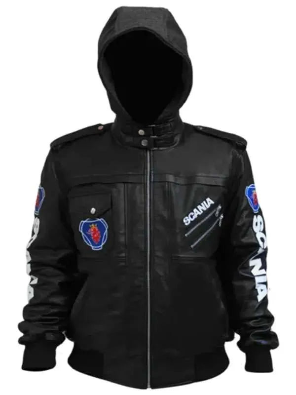 Shop Punisher Black Hooded Bomber Jacket