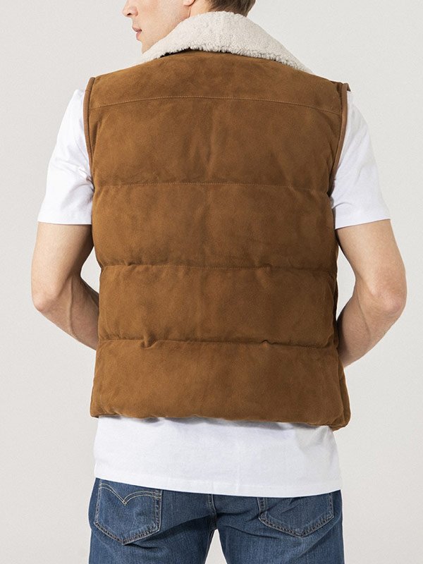 Fashionable men's shearling trim suede vest in American market