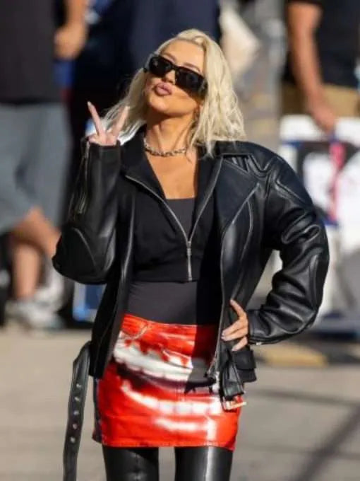 Shop Christina Aguilera Leather Black Jacket