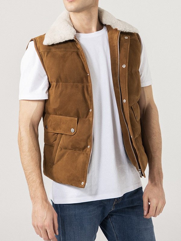 Men's suede vest with cozy shearling collar in United state market
