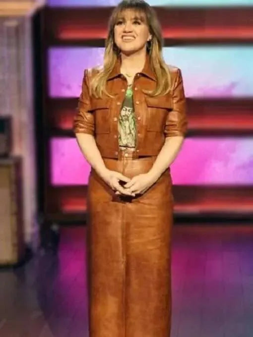 Shop Kelly Clarkson Brown Leather Jacket