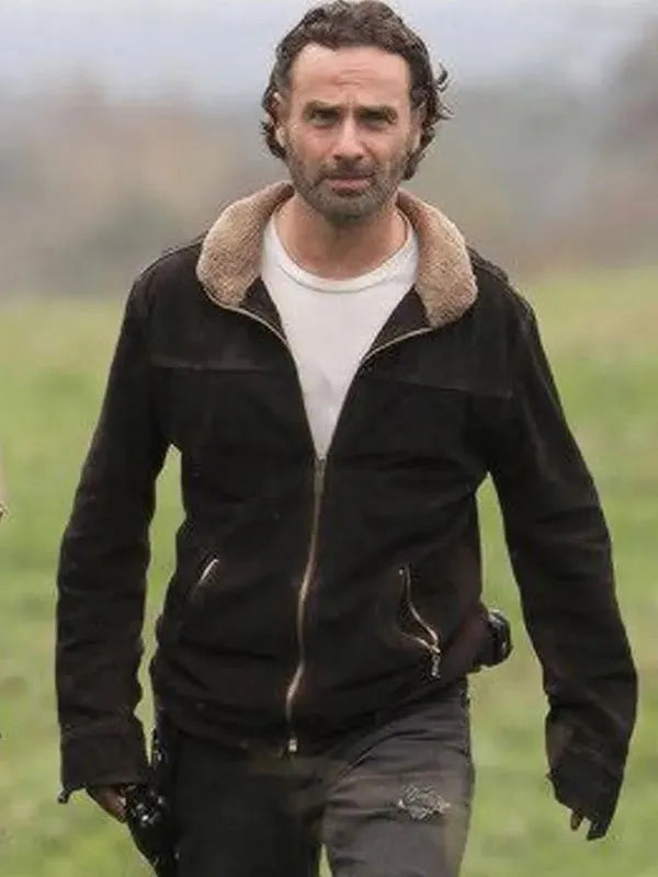 "Andrew Lincoln in brown jacket, The Walking Dead Season 5.