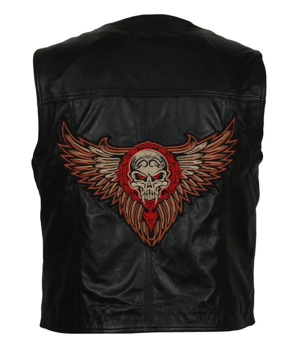 Men's Skull Black Motorcycle Genuine Leather Vest