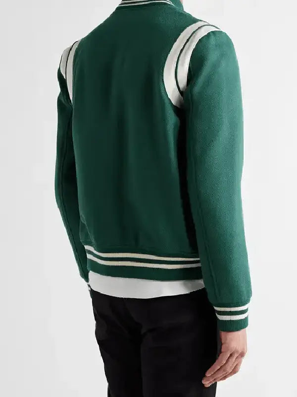 Fashionable Tom Swift green bomber jacket by Tian Richards in United state market
