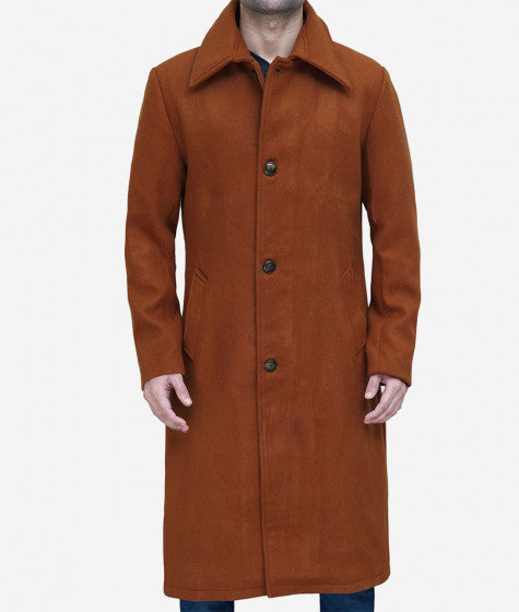 Trenton Men's Long Tan Wool Overcoat in USA
